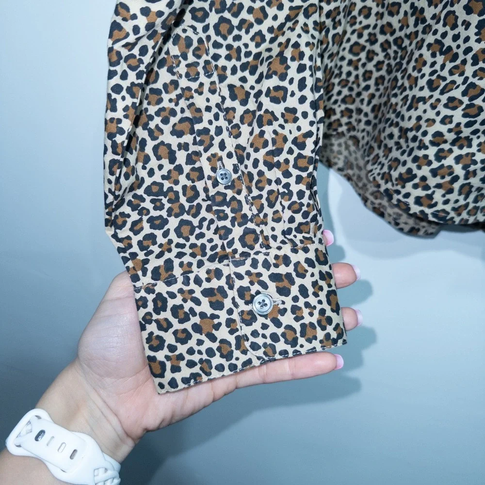 New J. Crew Cashew Rustic Canoe Leopard Modern Button-Up Shirt Medium‎